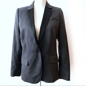 J Crew Wool Blazer Black Satin Lapels Lined Jacket